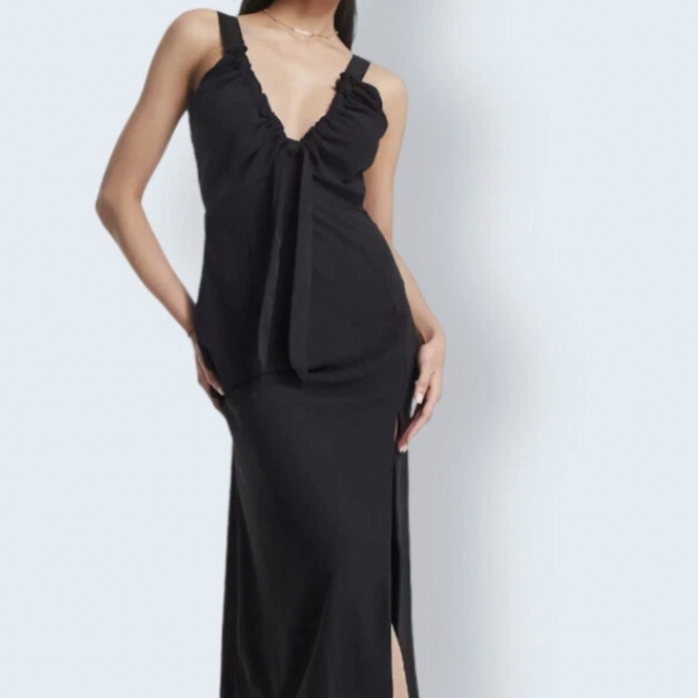 Abercrombie & Fitch | Matte Black Satin Midi Slip Dress | Size XS